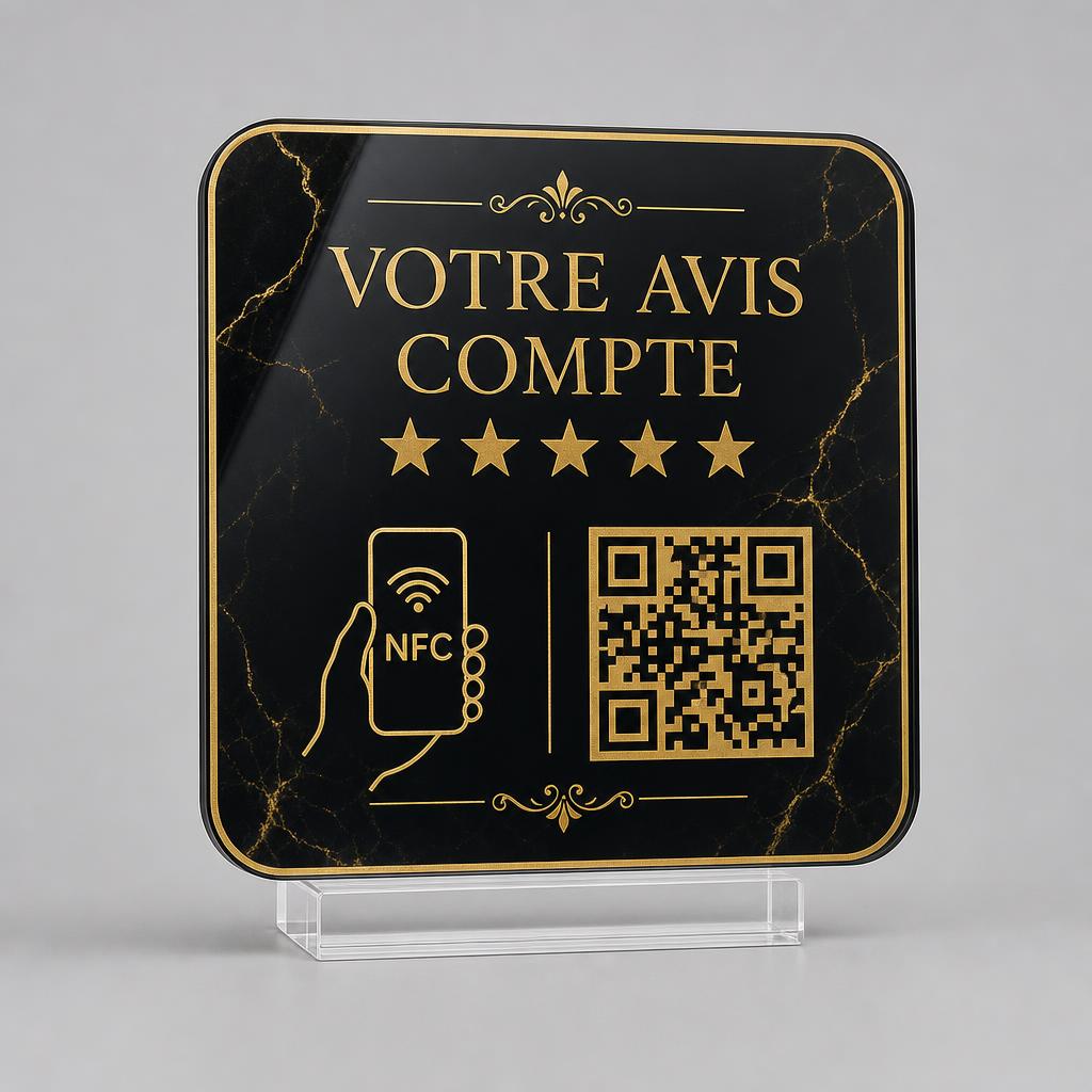 Plaque acrylique entièrement personnalisée avec NFC et QR code
